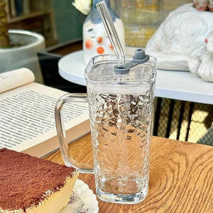Stylish Square Glass Mug with Straw