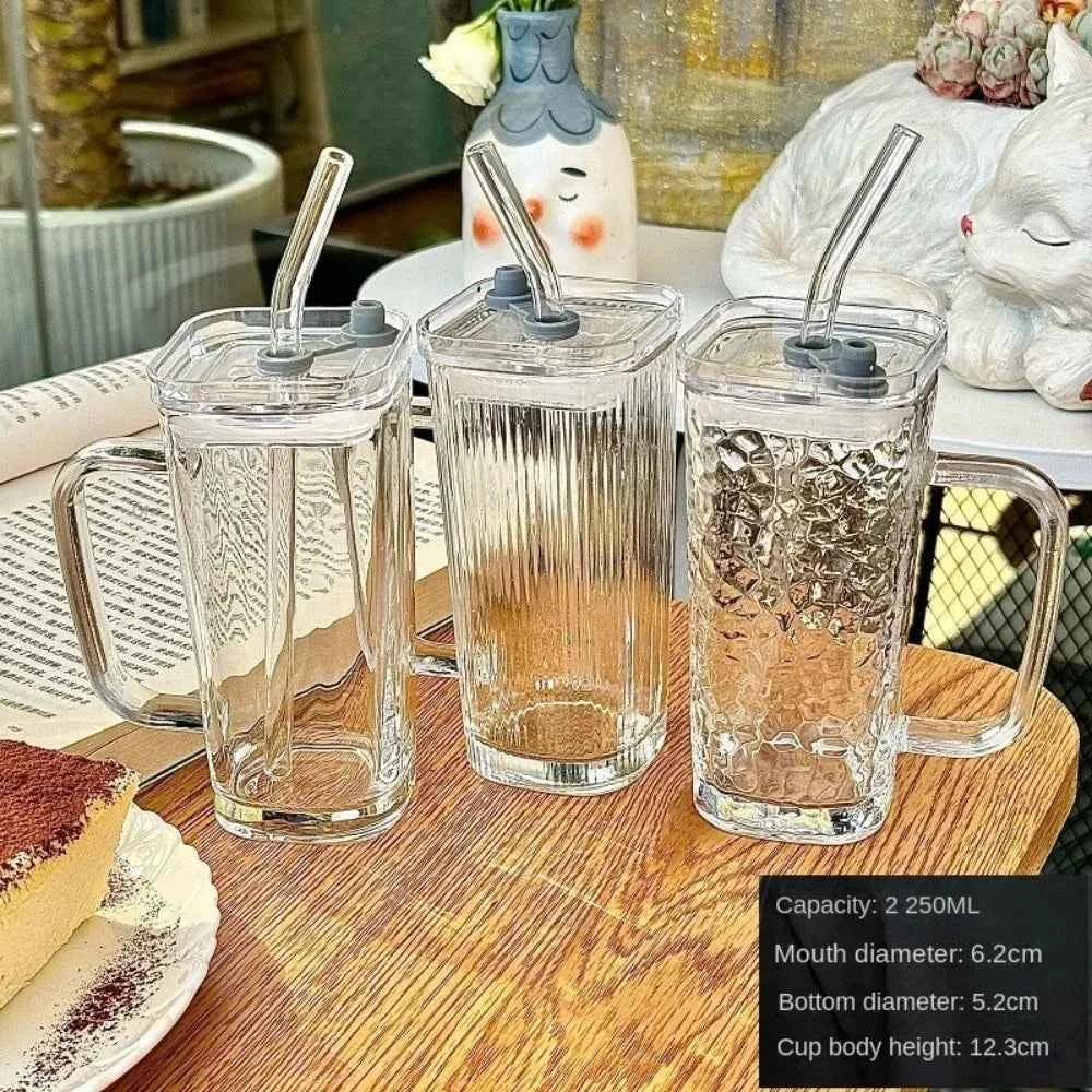 Stylish Square Glass Mug with Straw