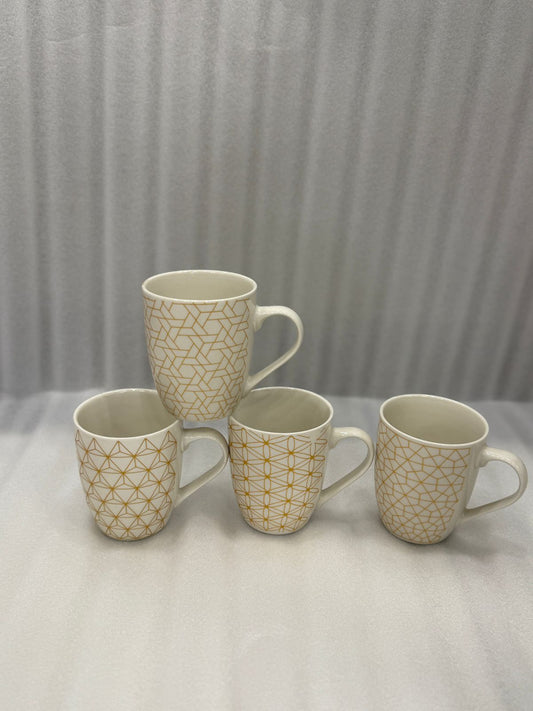 Golden Handle Ceramic Mug – Elegant Chevron Pattern (Each)