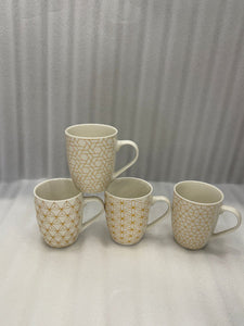 Golden Handle Ceramic Mug – Elegant Chevron Pattern (Each)