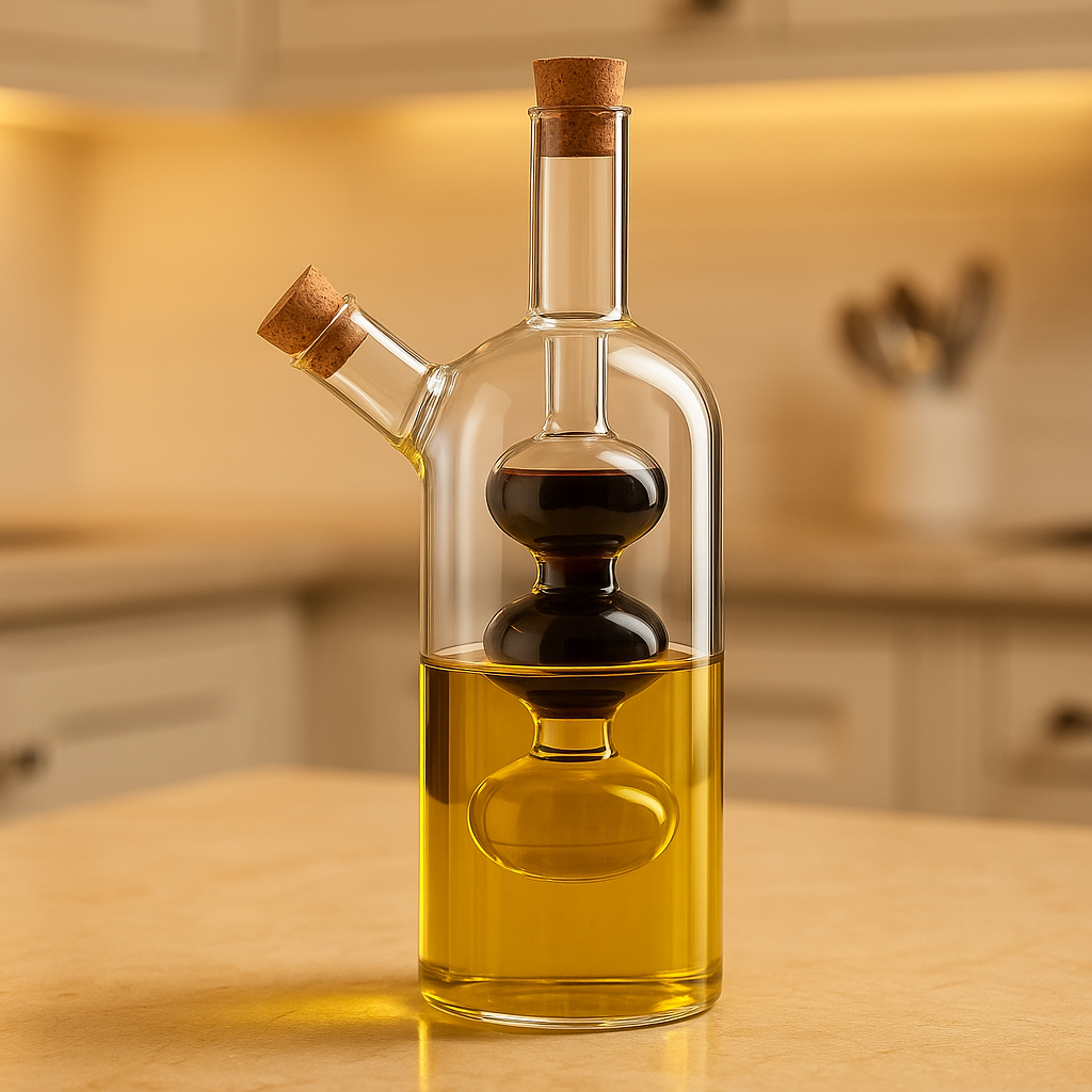 2in1 Double Layer Glass Olive Oil Bottle – Vinegar & Oil Dispenser (Medium)