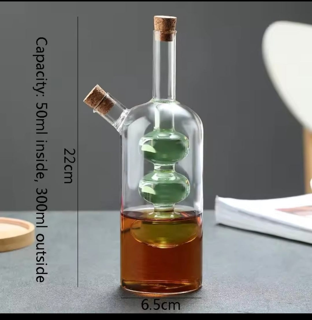 2in1 Double Layer Glass Olive Oil Bottle – Vinegar & Oil Dispenser (Medium)